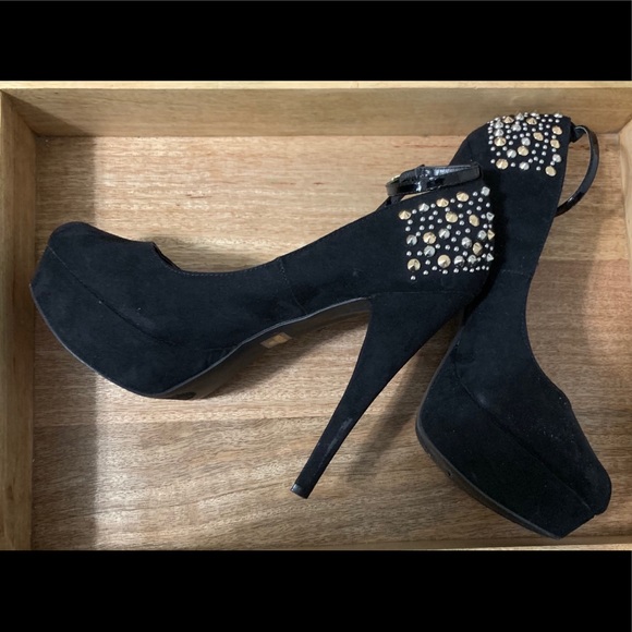 Penny Loves Lenny Rhinestone Black Suede Heel 9.5 - Picture 3 of 5